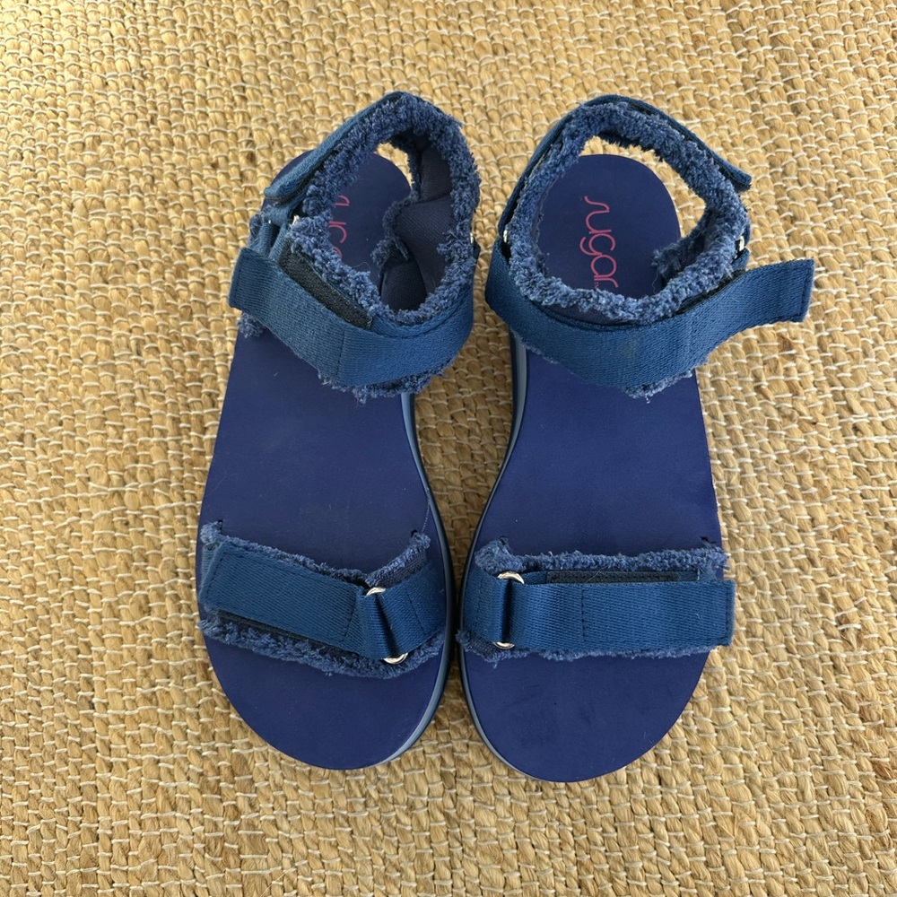 Sugar Gallery 2‎ platform sandals blue stripe Velcro straps size 10 NWOT - Picture 6 of 7